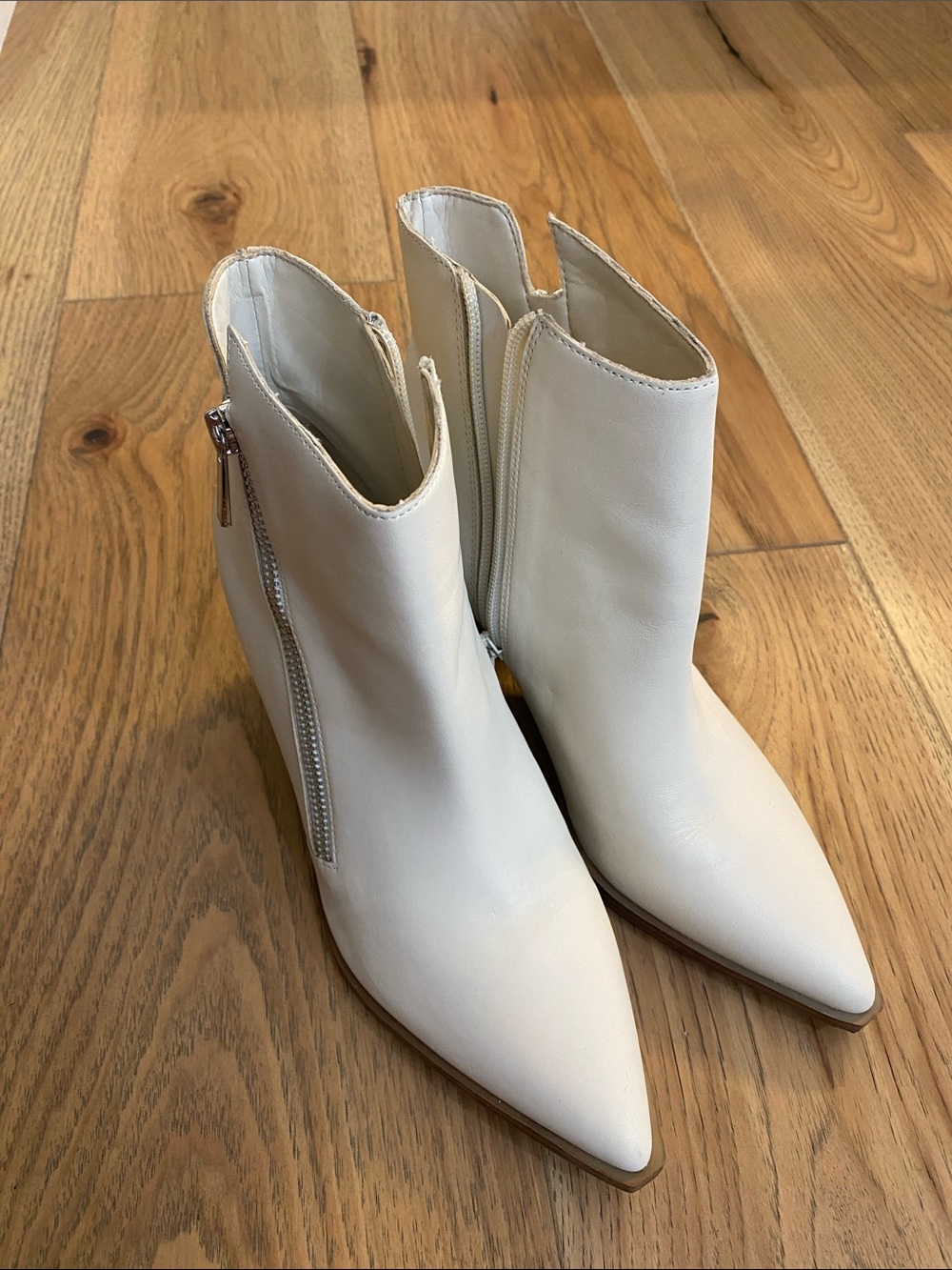 Nine West Women's Cream Pointed-Toe Ankle Booties with Side Zipper